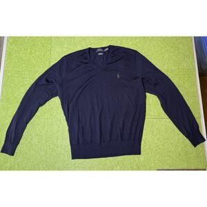 Polo Ralph Lauren Merino Wool V-Neck Sweater Men’s L Navy Blue Custom Fit Italy